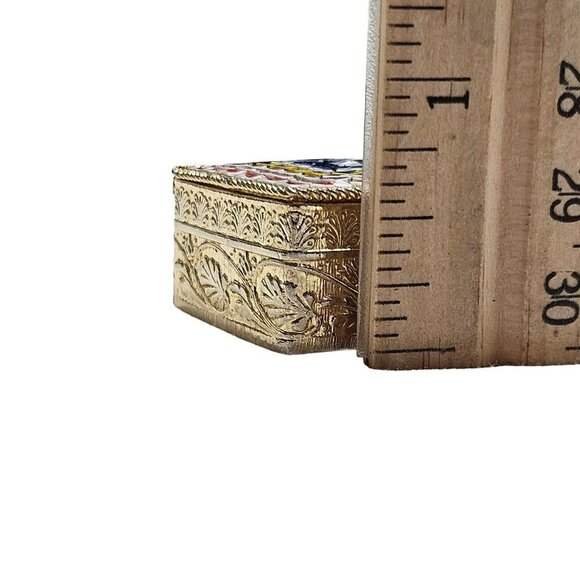 Vintage Ornate Trinket Pill Box‎ Intricate Mosac Tile Filigree Detail Italy - Picture 10 of 11